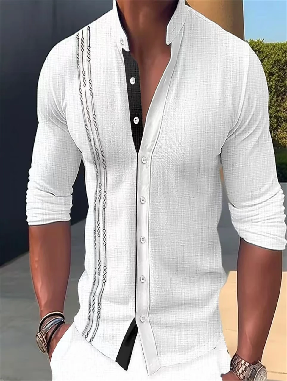 Autumn new long-sleeved slim-fit cotton linen business casual shirt young muscle men trend fashion to wear cardigan tops