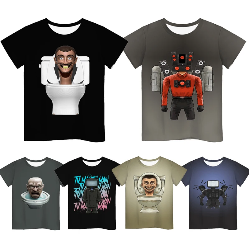 

Футболка Skibidi унитаз для детей, шорты с камерой для мальчиков и девочек, детская летняя одежда, детская одежда с коротким рукавом для малышей