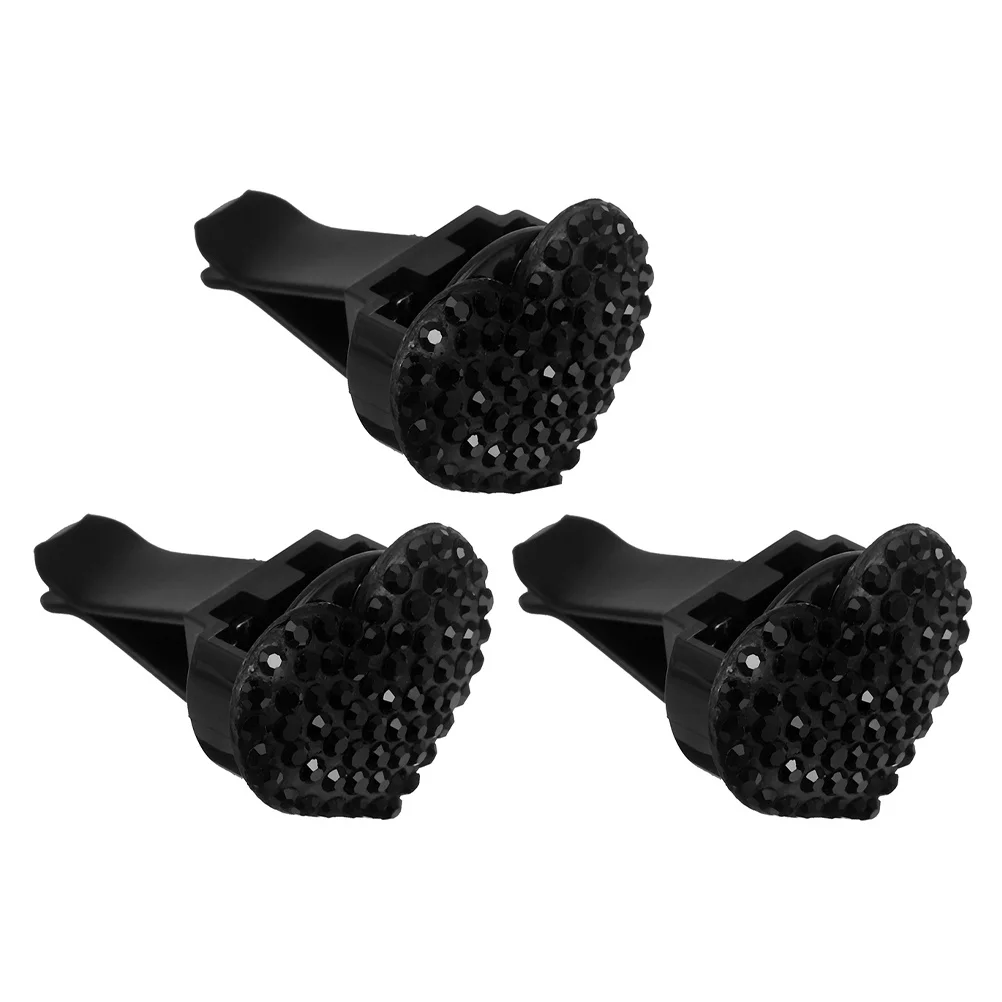 

3pcs Vent Clip Air Freshener Heart Shaped Rhinestone Black Pp Car Diffuser For Women Bling Interior Car Decor Aroma Outlet