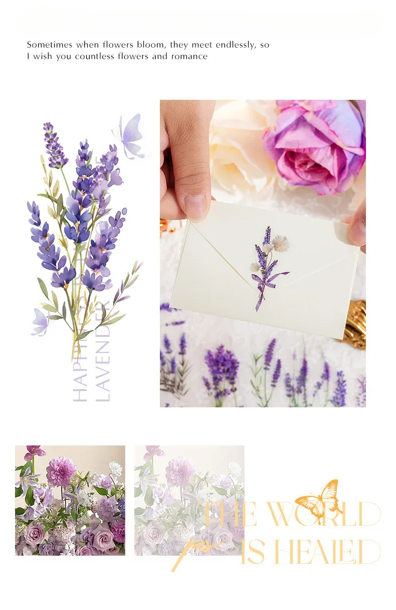 6 Sheets/pack PET Die-cut Sticker Retro Plants Flowers Ferns Clovers Lavenders DIY Scrapbook Junk Journal Collage Materials