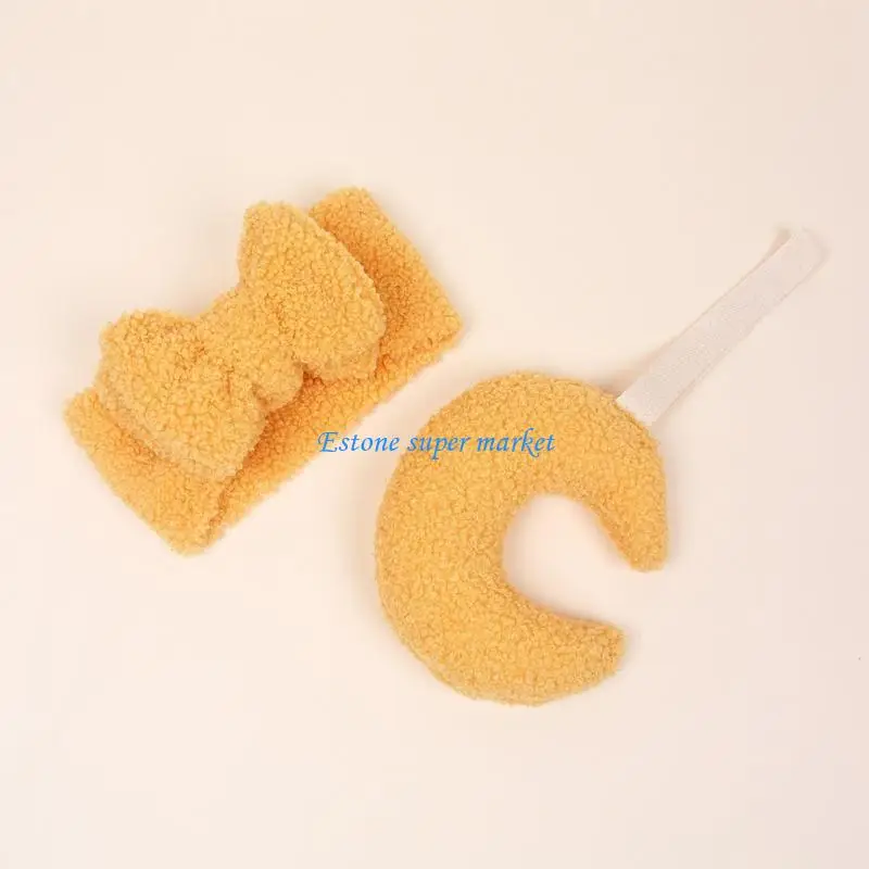 090B Headband & Moon Pacifier Clip Set for Babies Moon shaped Pacifier Holder Hairband Combo Fashionable Pacifier Chain
