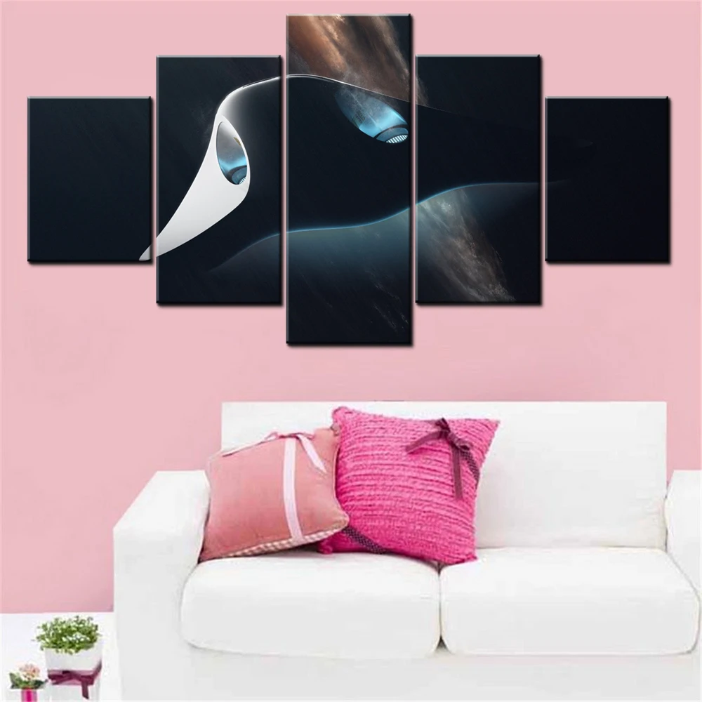 Фото Набор из 5 картин на холсте: Футуристический космический корабль, настенный декор, печать изображений для интерьера, картины для гостиной