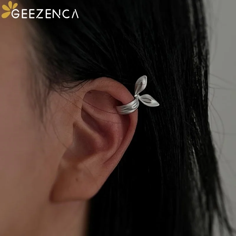 GEEZENCA 1 Piece 925 Sterling Silver 3D Bow Clip Earring For Women Original Design  Non Pierced Earring Statement Jewelry Gift