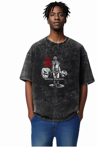 YG BODY BUILDING  Printed Cotton Acid Washed Graphic Unisex T Shirt Cool CROSSFIT Streetwear Men Tshirts Big Size Tee for men