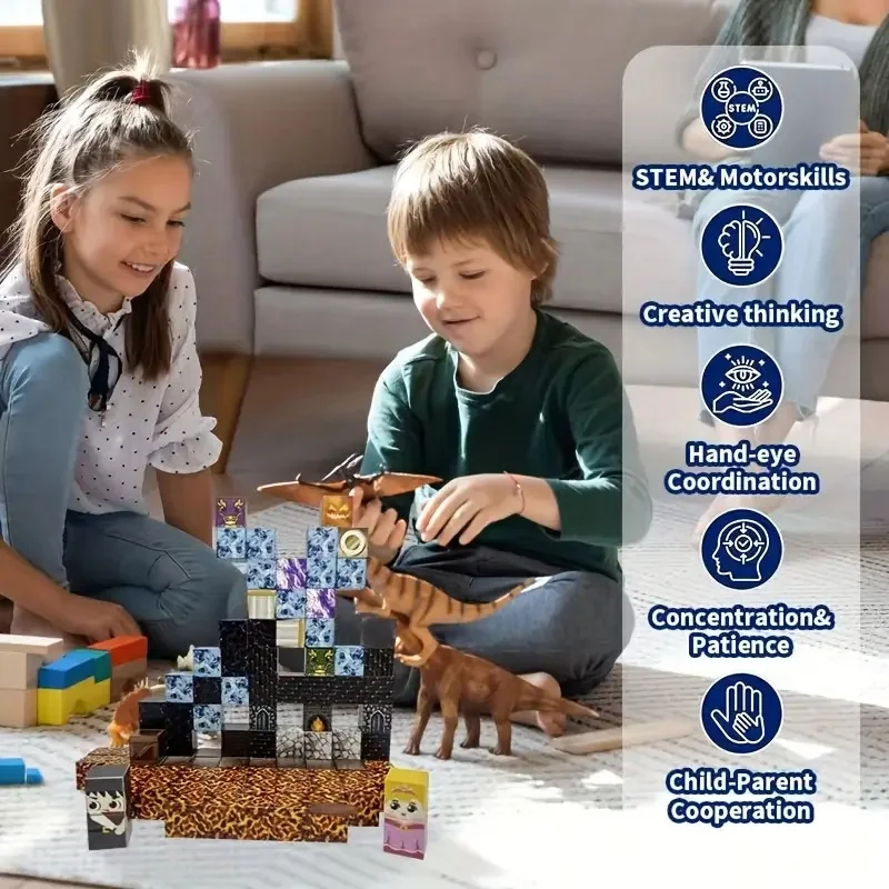 Bloc magnétique monde minier Cube magnétique ensemble jouet sensoriel éducatif pour enfants garçons et filles âgés de 3 ans + bricolage