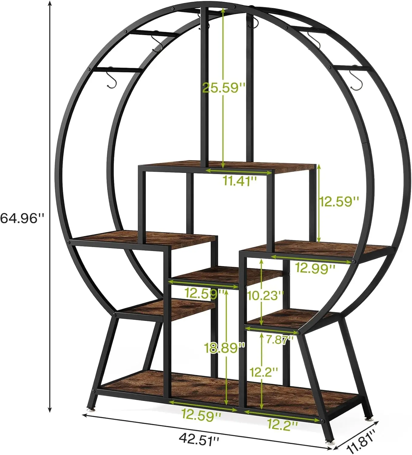 Tribe signs 7-stufiger runder Zimmer pflanzenst änder, 65 "großes hohes Pflanzen regal mit 6 s Hänge haken, industrieller Holz blumen ständer Bons