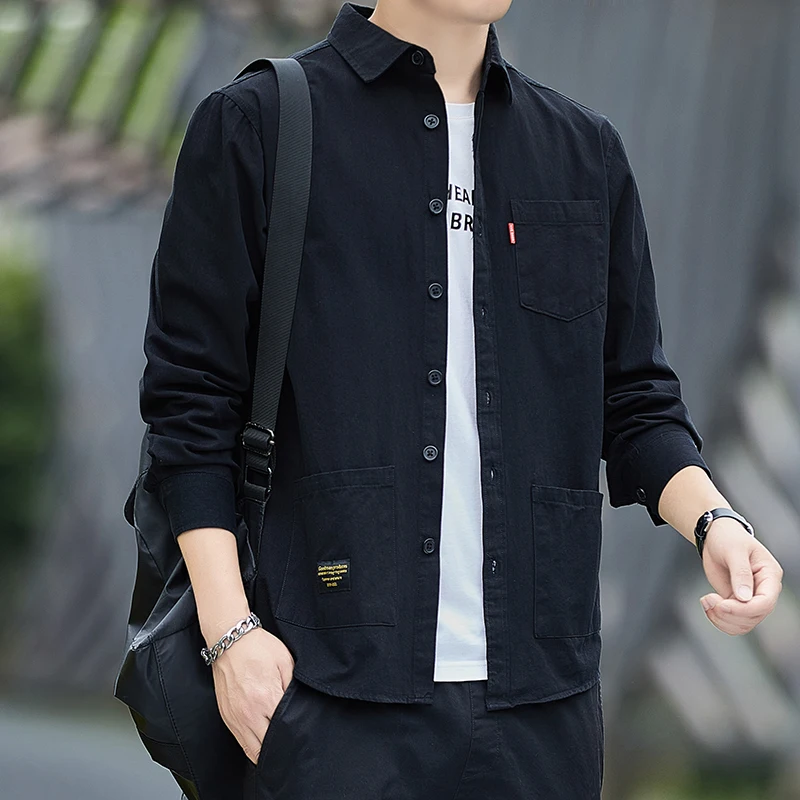 Casual Long Sleeve Shirt for Men Thin Summer Workwear Worn-look Style Versatile Wear-resistant Loose Fit American Style