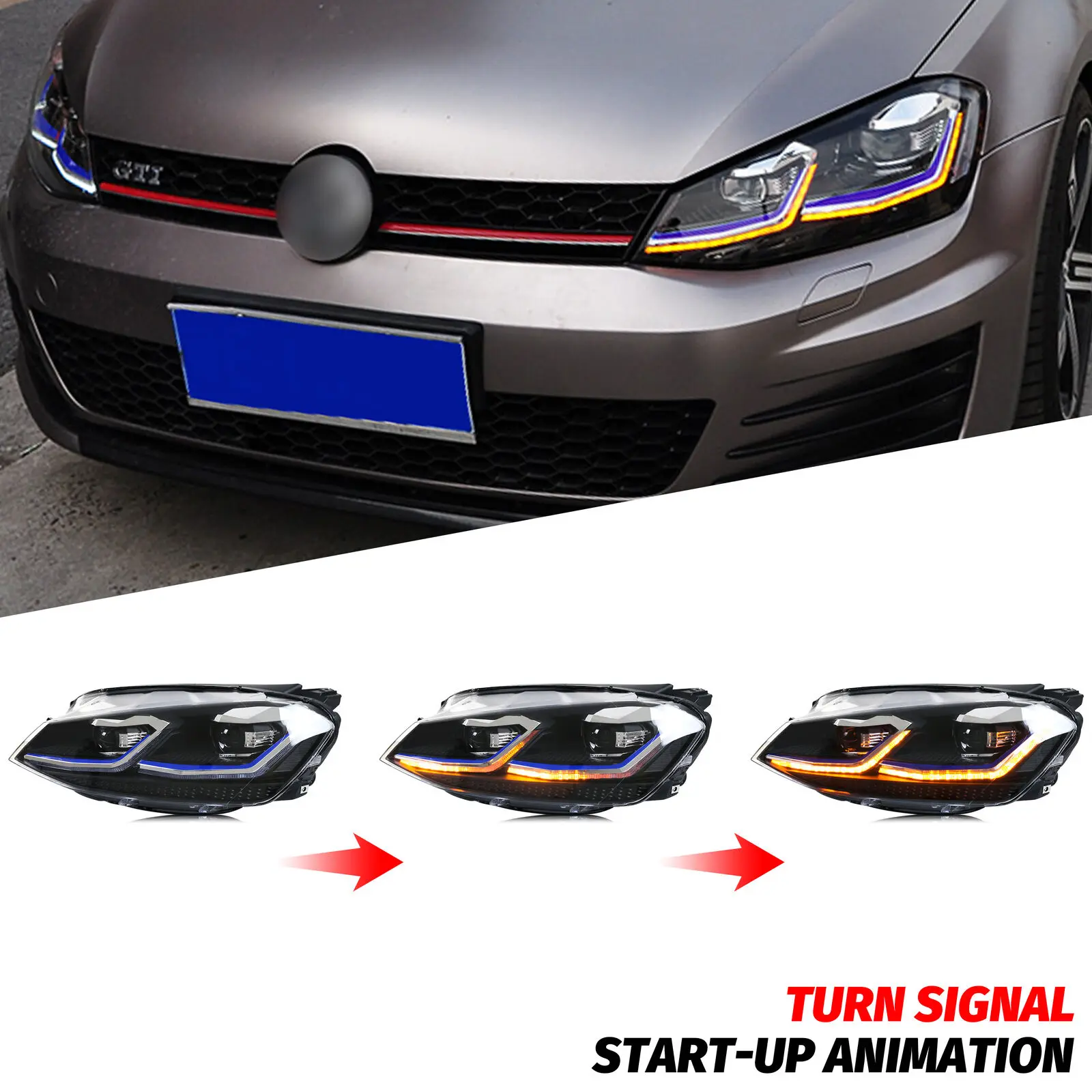 Faróis de led para volkswagen vw golf 7 mk7 vii 2013-2017 conjunto de lâmpadas dianteiras de sinal de volta sequencial não cabem no modelo gti e xenon