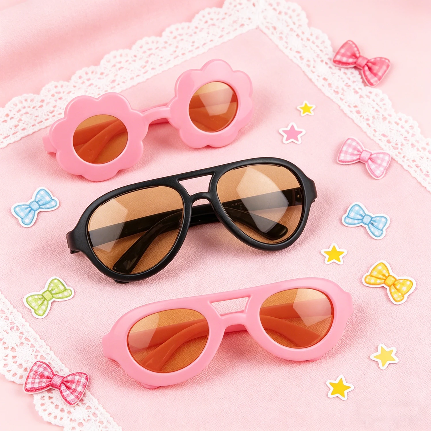 

Cute Doll Sunglasses Flower & Aviator Style Mini Glasses for 18" American & 43cm Baby Newborn,OG Girl Dolls Plush Toy Accessory