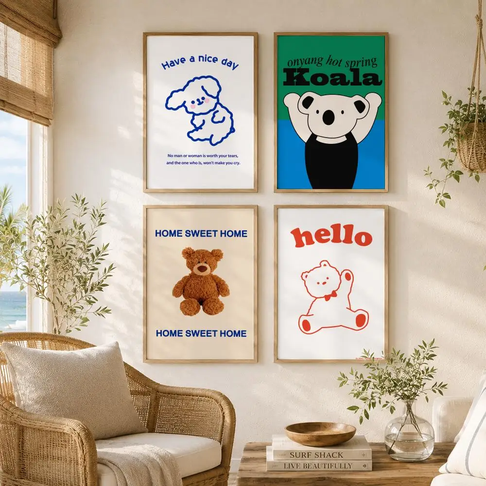 Simple Cute Animal Art Painting Calligraphy High-Quality Canvas Wall Mural Crease-Free For Living Room Bedroom Interiors