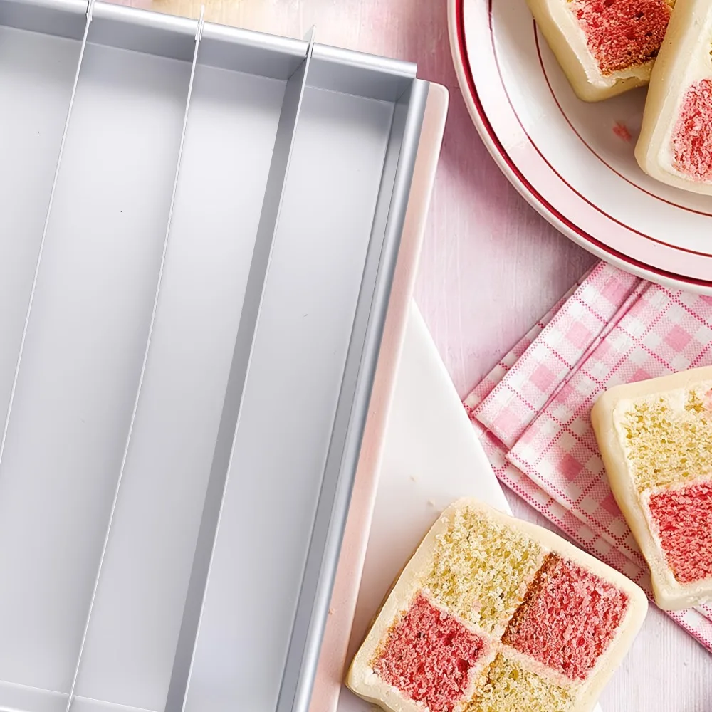 Non-Stick Battenberg Cake Pan Rectangular with Adjustable Divider Cake Baking Tray Aluminum Alloy Heat-resistant