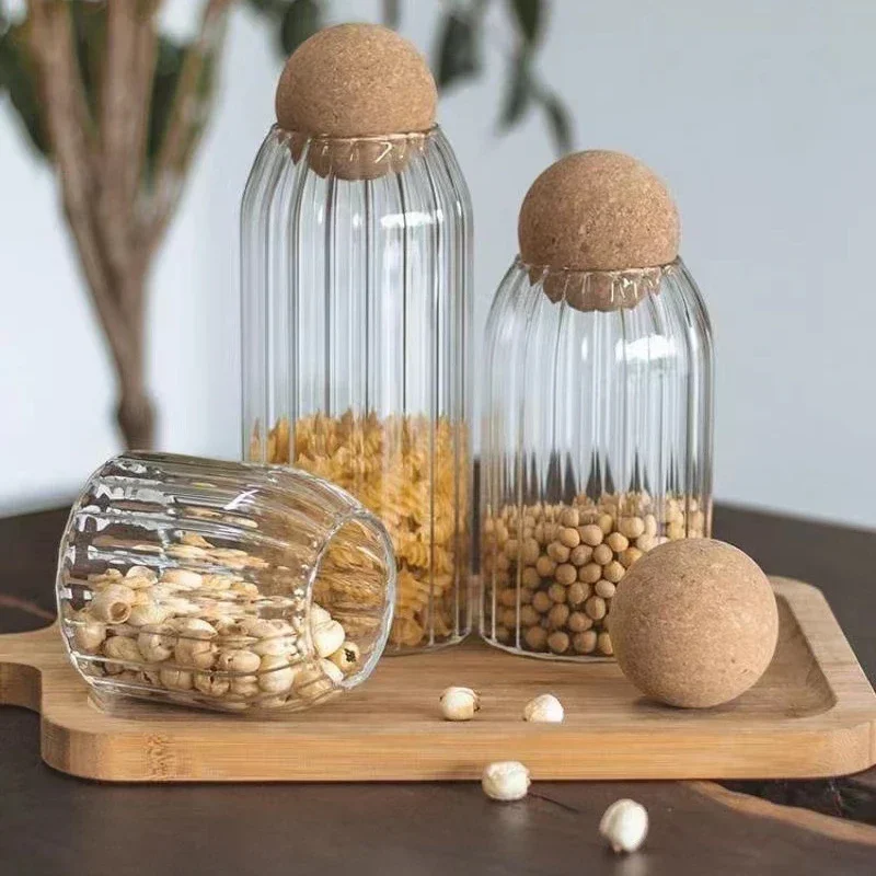 Cork Stopper Transparent Glass Sealed jar High Borosilicate Glass can Kitchen Food Tea Candy Coffee Beans spices Storage Tank