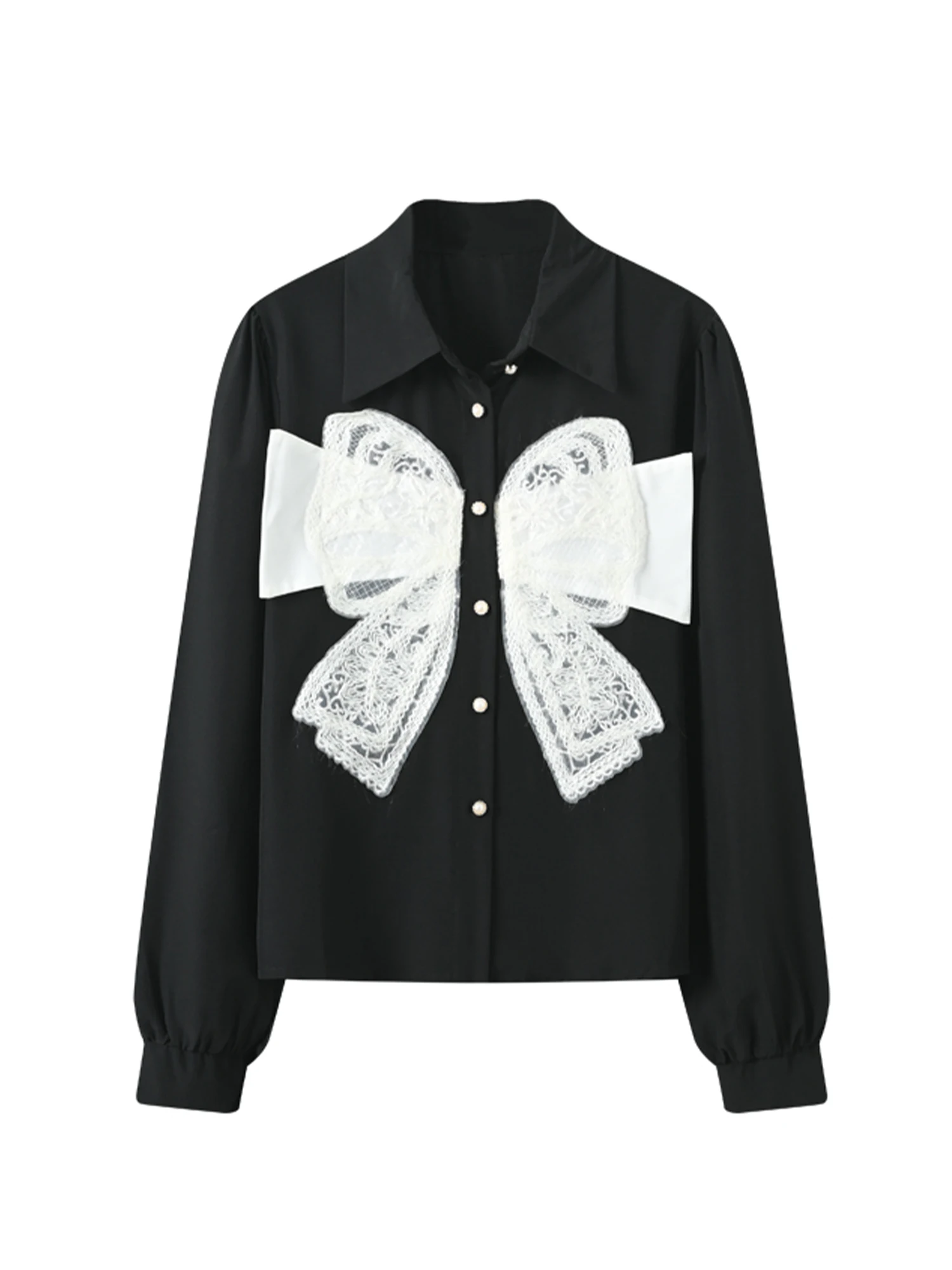 

Women's Black Gothic Emo Bow Shirts Long Sleeve Blouses Vintage Elegant 2000s Polo-Neck Shirt Fashion Clothes Spring Autumn 2025
