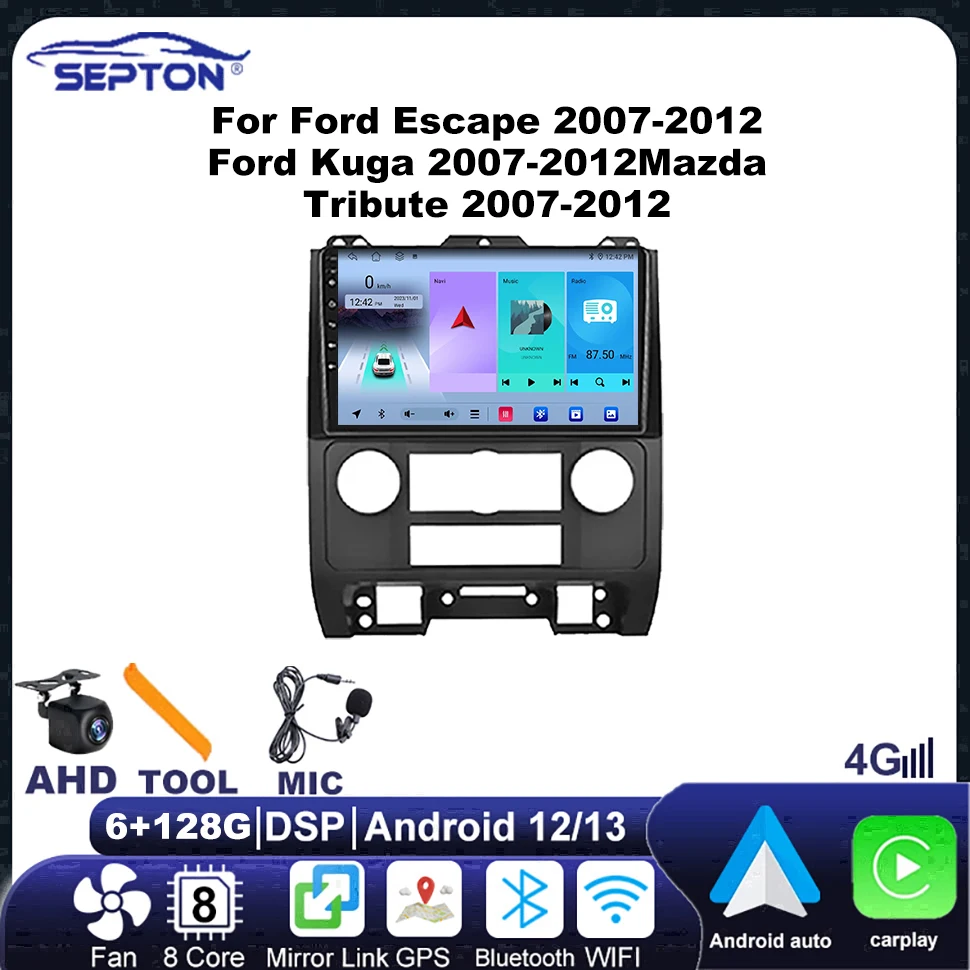 SEPTON Android12 Car Radio Android for Ford Escape 2007-2012/Ford Kuga 2007-2012/Mazda Tribute 2007-2012 Automotive Multimedia