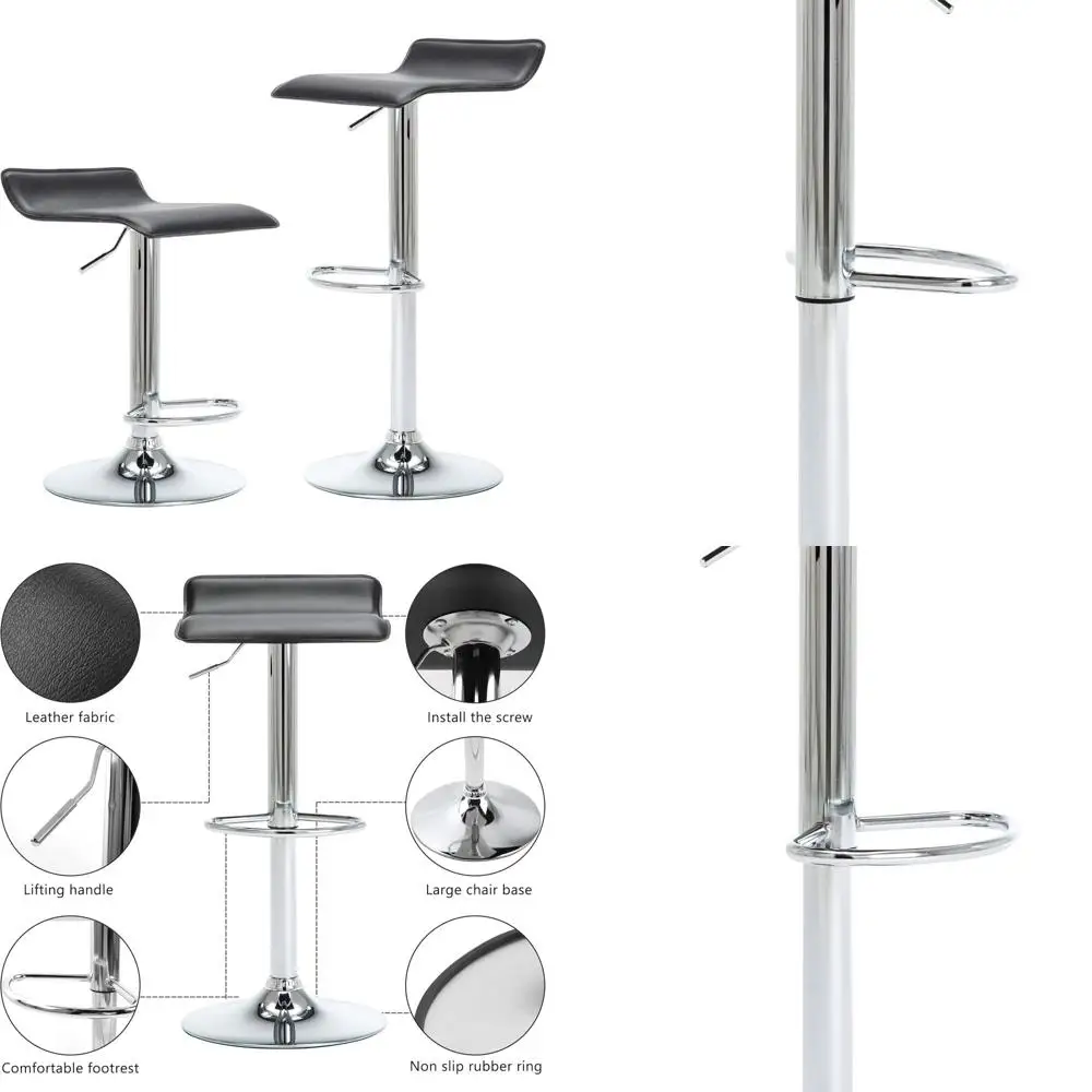 

Modern Chrome Swivel Bar Stools, Set of 2, Black, Adjustable Height