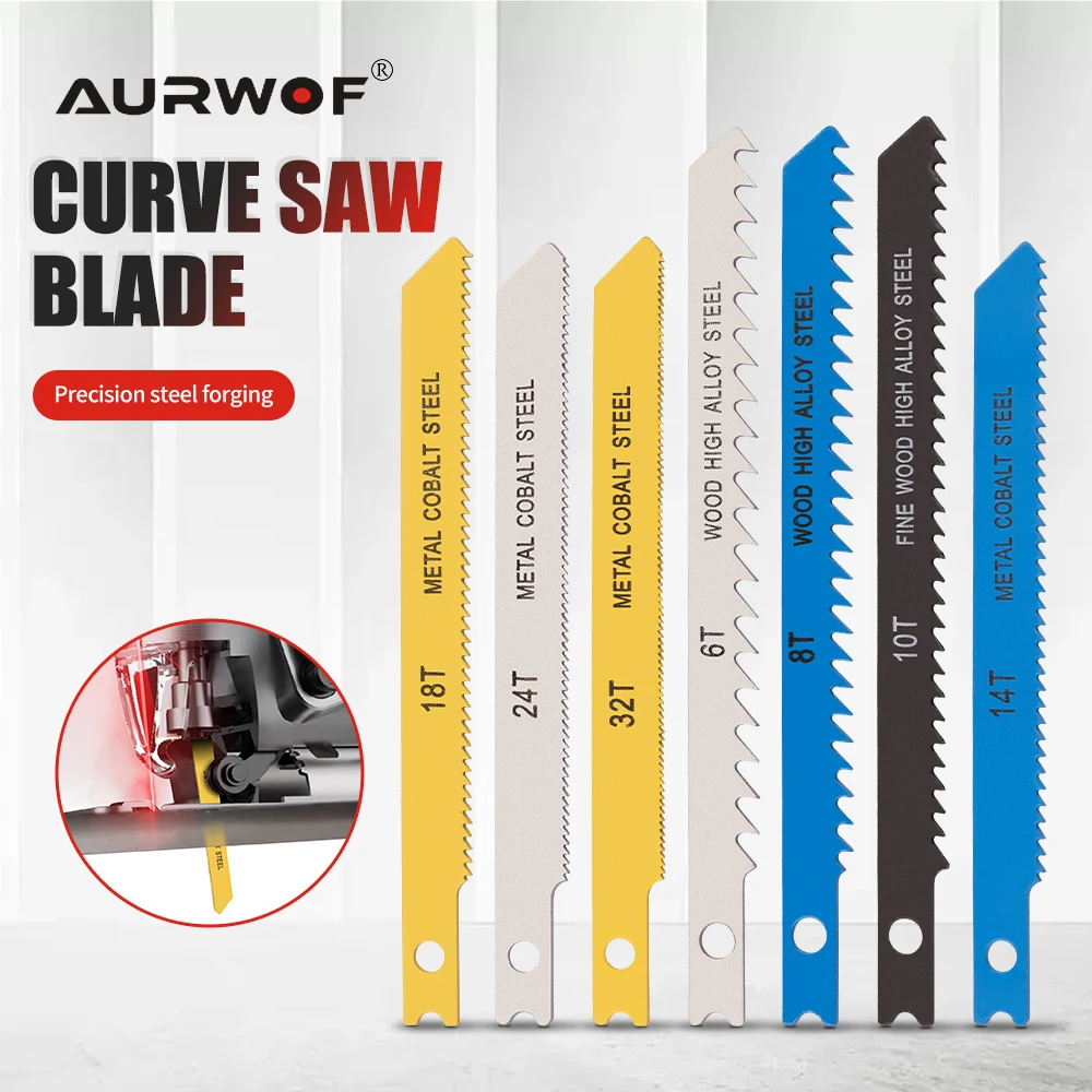 AURWOF 1 pieza 7 piezas hojas de sierra de calar con vástago en U 68/100mm T6-T32 hojas de sierra de calar de acero/madera surtidas para herramientas de corte JIG02T7AT