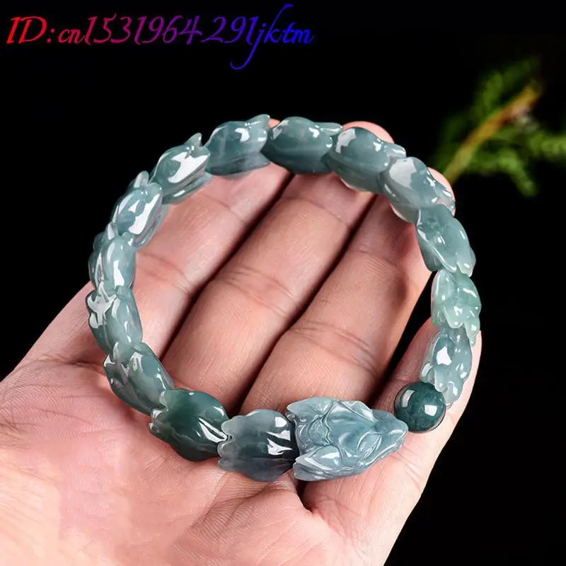 Blue Burmese Jadeite Dragon Bracelet Carved Gemstone Bangle Talismans Real Jewelry Natural Burmese Jade Gifts for Women view 3