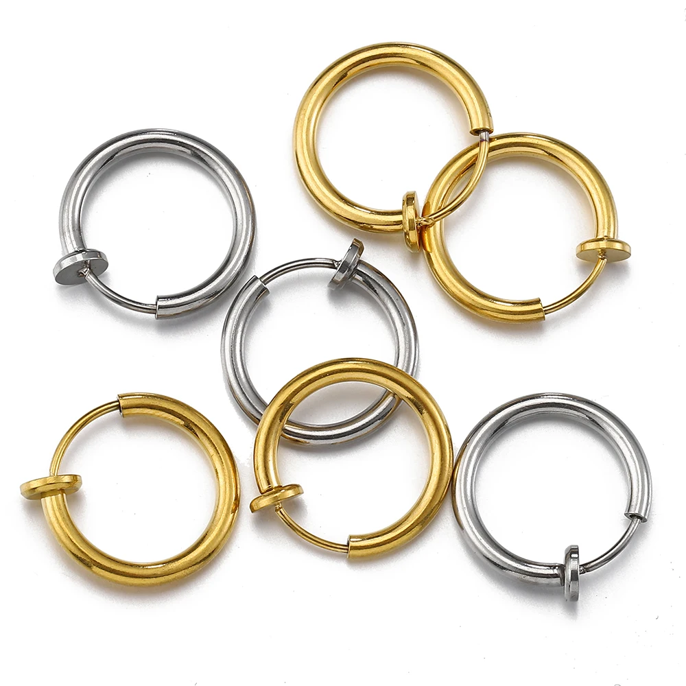 2pcs Stainless Steel Retractable Clip on Ear Clips Hoop Non Piercing Round Earring for Women DIY Jewelry Making