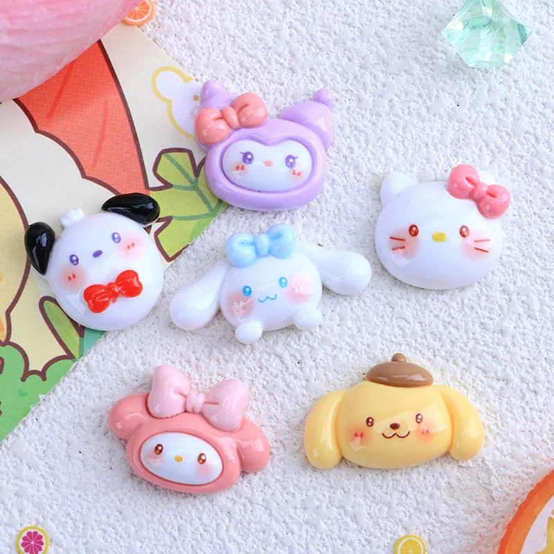 10PCS Kawai Cartoon Bright Surface Animal Cat Series Resin Flat Back Scrapbook Figurine DIY Bow Decor Accessories Crafts A16