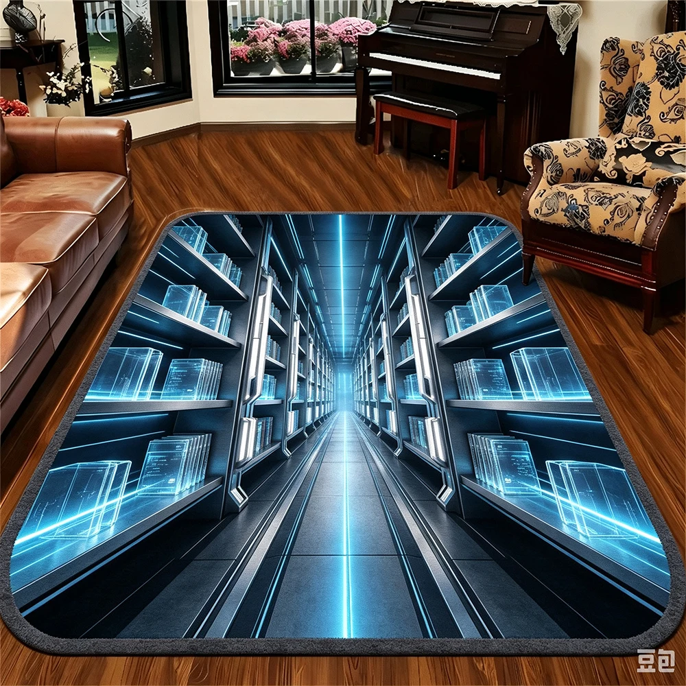 Rug Bookshelf Optical Illusion Vintage Library Print Decorative Floor Carpet Living Room Study Room Home Interior Art Decoration