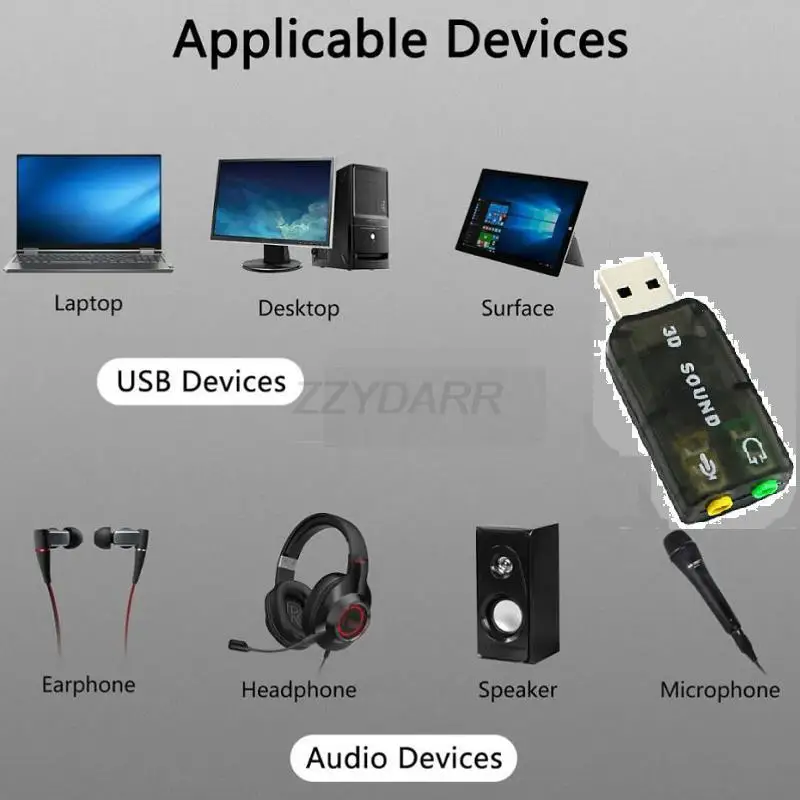 Tarjeta de sonido USB a micrófono de 3,5mm, conector de auriculares estéreo, Adaptador de Audio 3d para ordenador portátil, PS5, Plug and Play