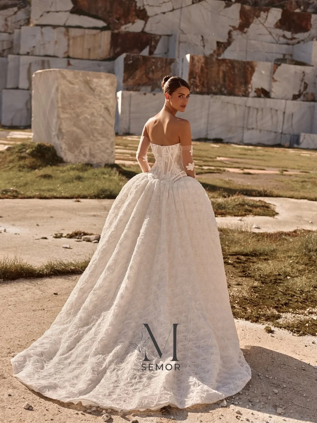 Semor Customized Lace Wedding Dress 3D Applique Princesa A-line Pleat vestido de novia with gloves Floor-Length Bride Gown 2026