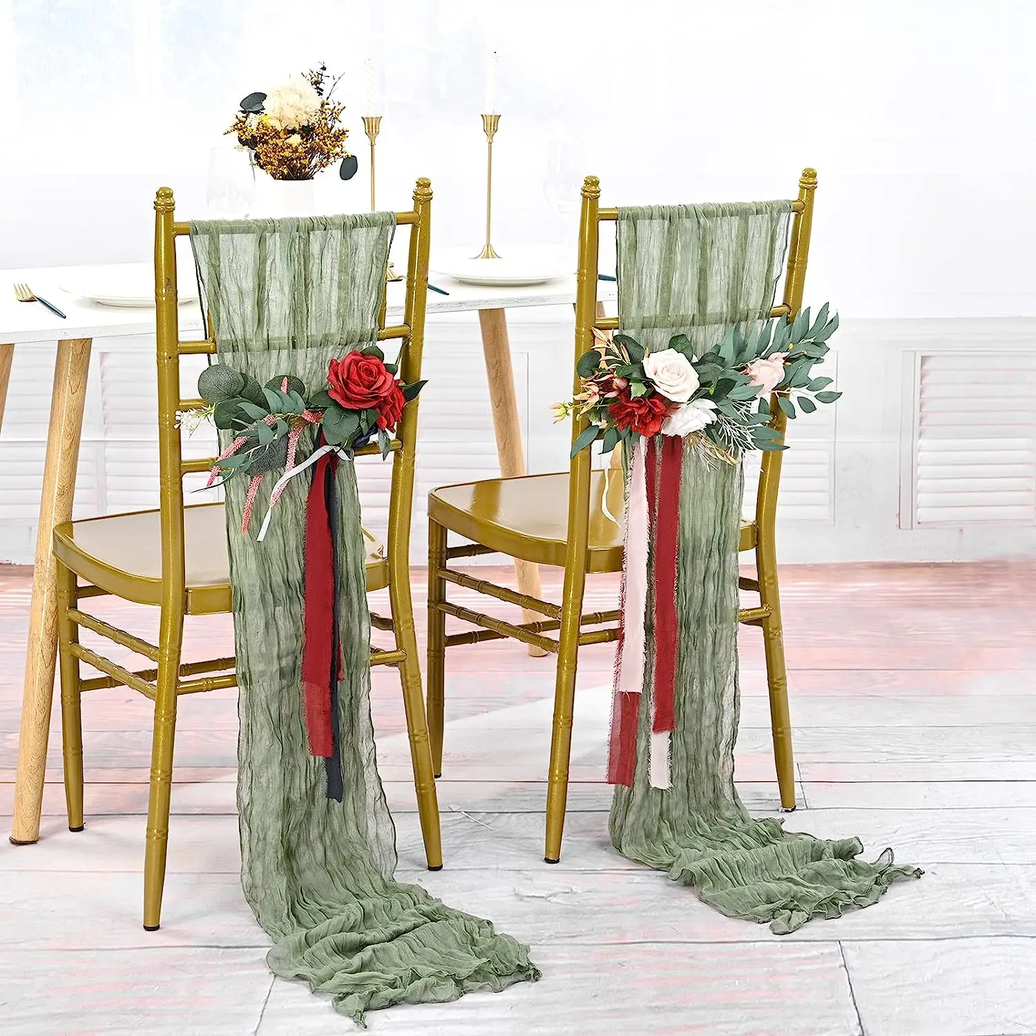 

5/10pcs Cheesecloth Chair Sashes Rustic Bowknot Designed Chair Cover for Wedding Banquet Party Home Hotel Chair Decor