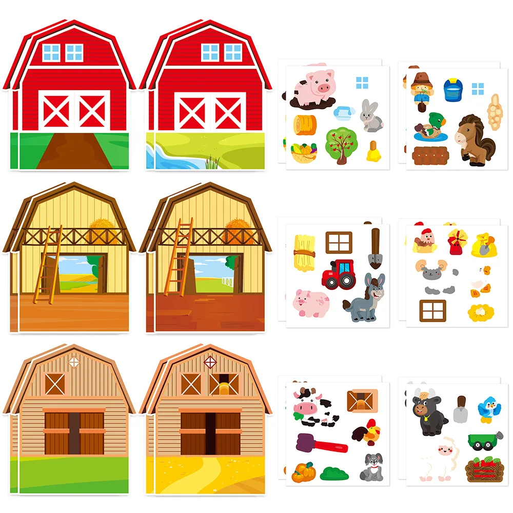 12Pcs DIY Farm Animal Scene Sticker Set Kids Favor Pig Bunny Horse Sheep Decal for Children Storytelling Handmade Activity Toys