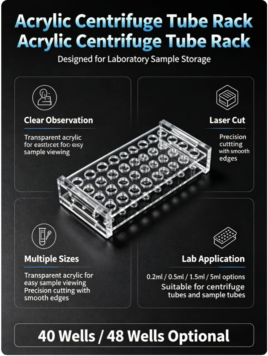 Acrylic Centrifuge Tube Rack Set 0.2ml 0.5ml 1.5ml 5ml Clear Plastic Test Tube Holder 40/48 Holes Laboratory Sample Tube Storage