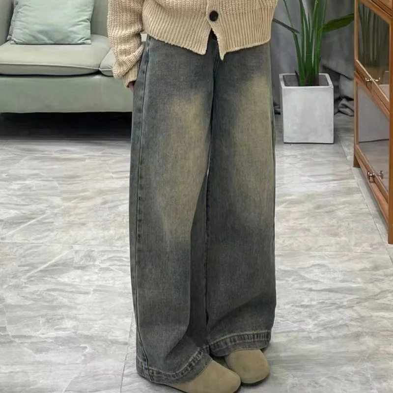 جينز نسائي مستقيم عالي الخصر بقصة ضيقة من قماش الدنيم المطاطي، سراويل مريحة غير رسمية للارتداء اليومي، سراويل نسائية