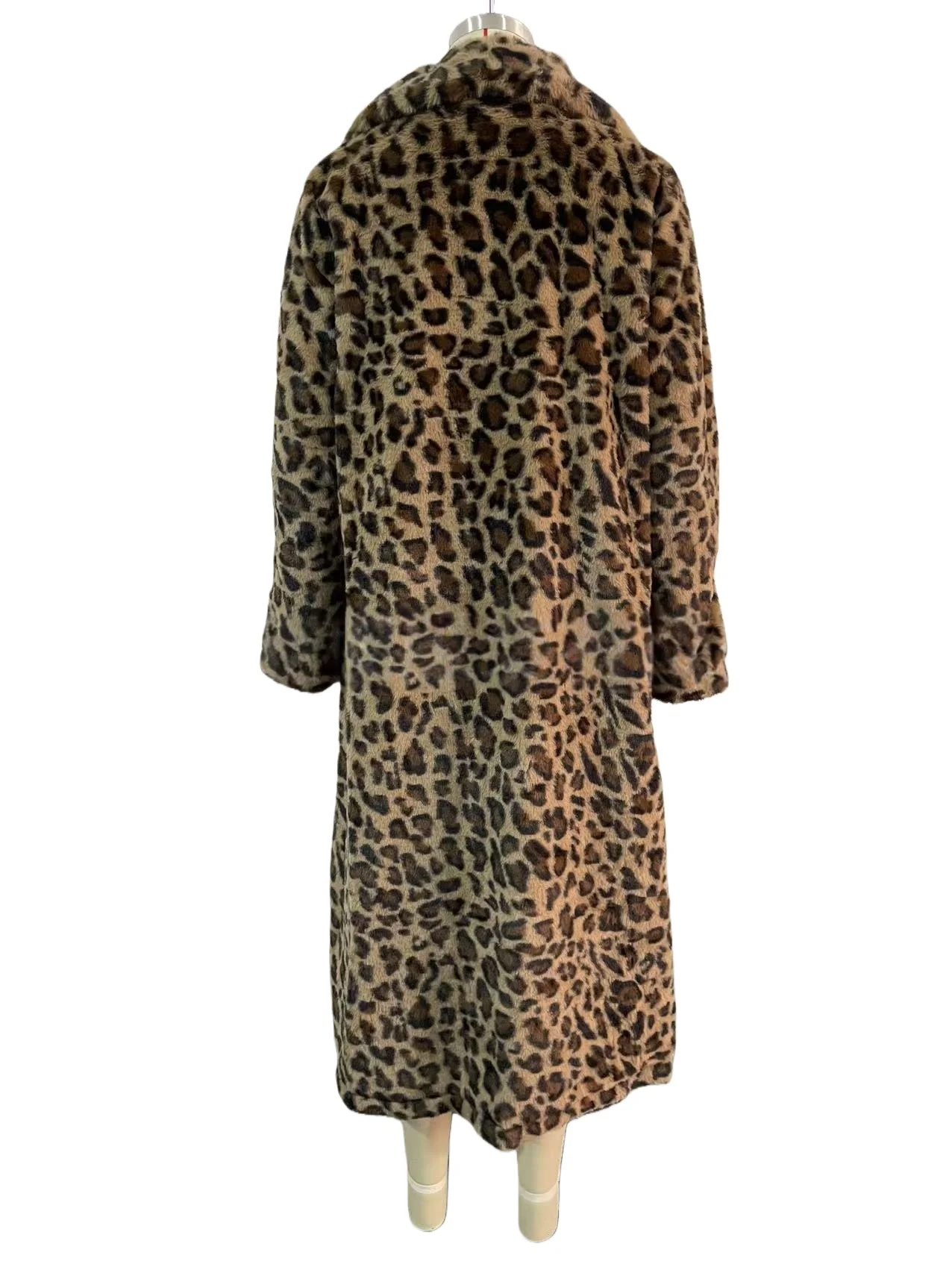 High Street Leopard Print Long Faux Fur Coat Winter Fashion Casual Loose Fur Overcoat Thick Warm Windbreake Plush Jacket