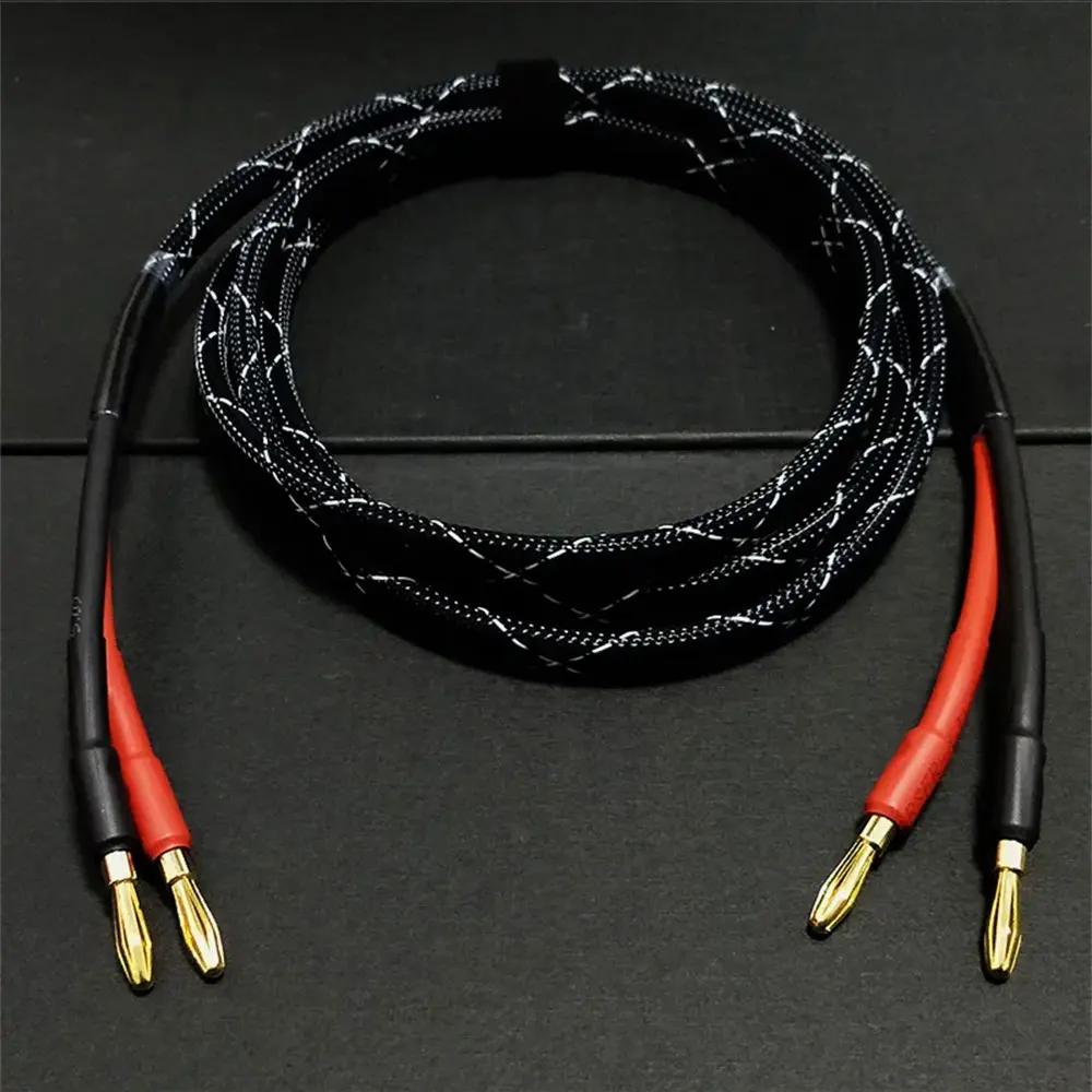 OFC HiFi Audiophile Speaker Wire Audio Line Pure Copper Gold Plated Heavy Duty Braided Speaker Wire Cable Cord with Banana Plugs