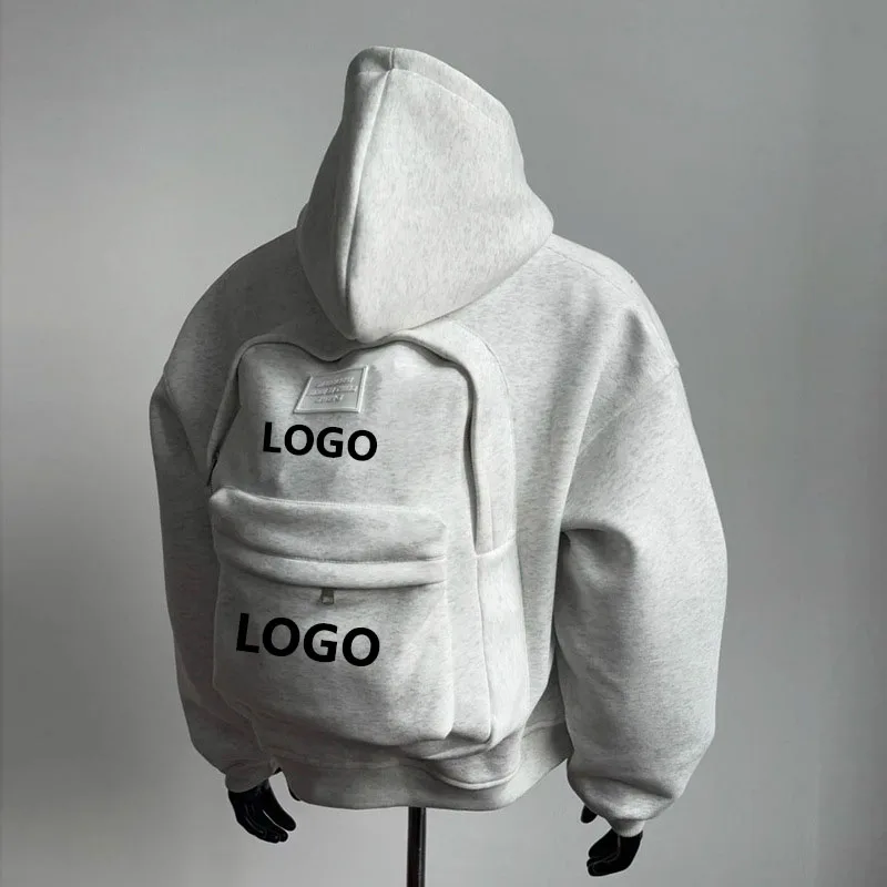 مجموعة حقيبة ظهر بقلنسوة بلوفر رمادي مخصص مع جيب مخفي مجموعة هدايا لوازم مدرسية متطابقة مخصصة #3