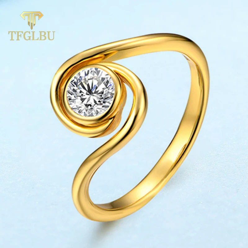 

TFGLBU New 5mm Excellent Cut Moissanite 925 Sterling Sliver Ring for Women Vortex Proposal Band Valentine's Day Gift Jewelry