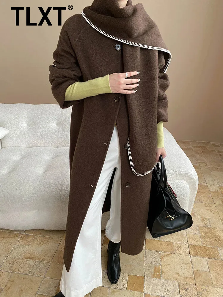 

TLXT Элегантный женский шарф с вышивкой в стиле высокого интеллекта, шерстяное двустороннее пальто, зима 202, новинка