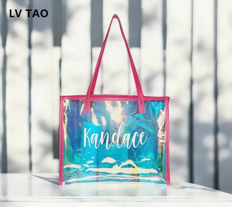 Custom Tote Bag Add Your Print Original Design Fashion Bag Large Capacity Clear Holiday Beach Travel Swimming Shoulder Laser Bag