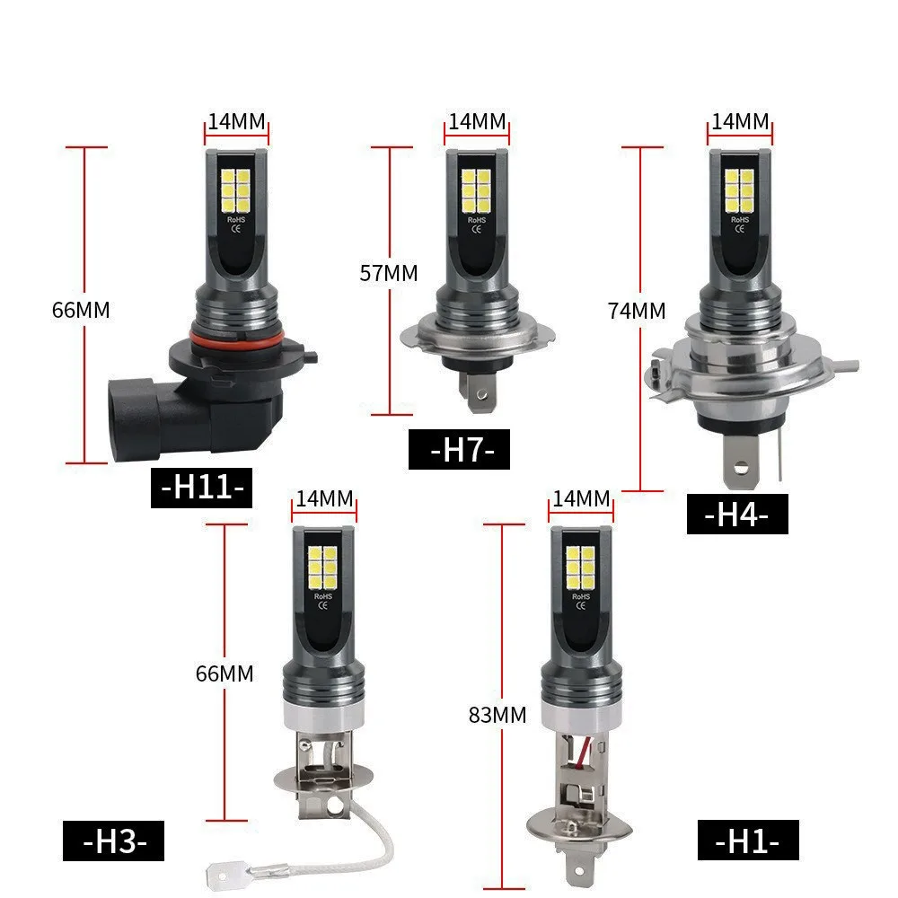 

H1 H3 H4 H7 HB3 HB4 9005 9006 H8 H9 H11 LED Headlight Bulbs 12V 12W 3000K 6000K 10000K Blue 3030 Chips