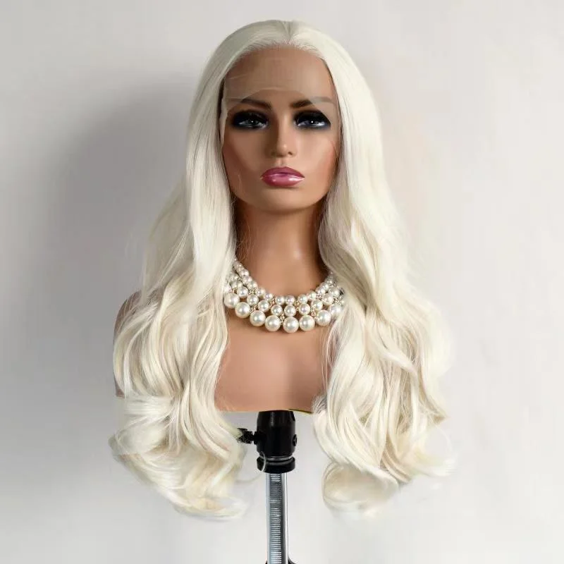 

Platinum blonde Synthetic Hair Heat Resistant Long Wavy T Lace Frontal Wigs