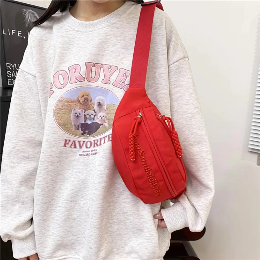 Casual canvas small bag women's 2024 new trendy autumn and winter crossbody bag sports chest bag versatile cloth bag women's wai