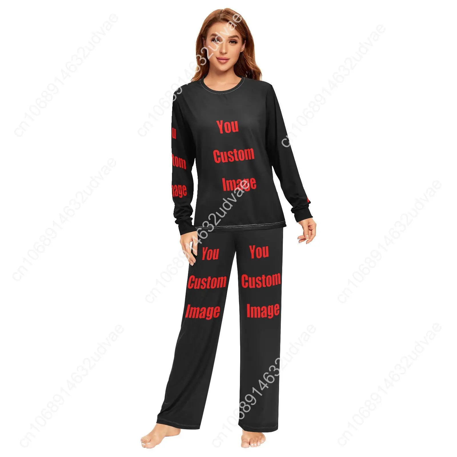 Loose Men Women Pajama Sets Custom Image Design Home Sleepwear Spring Autumn Trousers For Men Pijama Elastic Long Pants pyjama