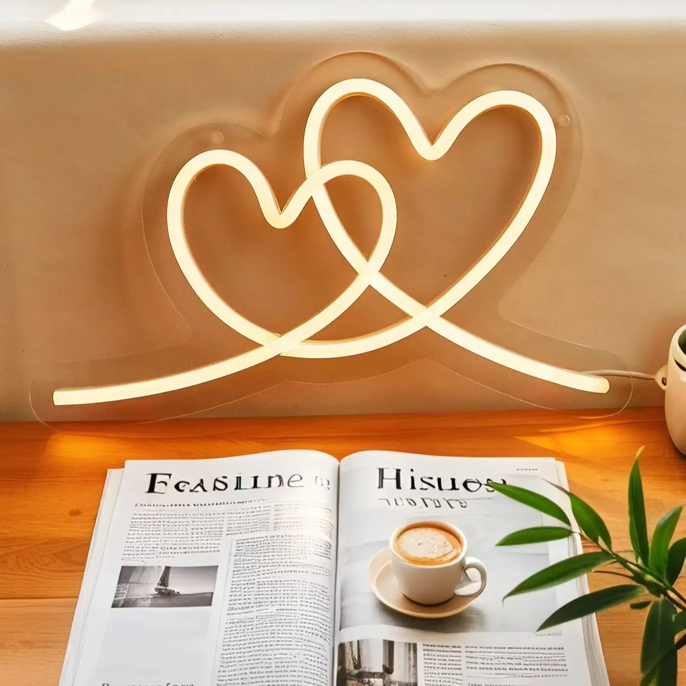 Chi-buy LED Neon Double hearts USB Powered Neon Signs Night Light 3D Wall Art Bedroom Living Room Decor Lamp Signs