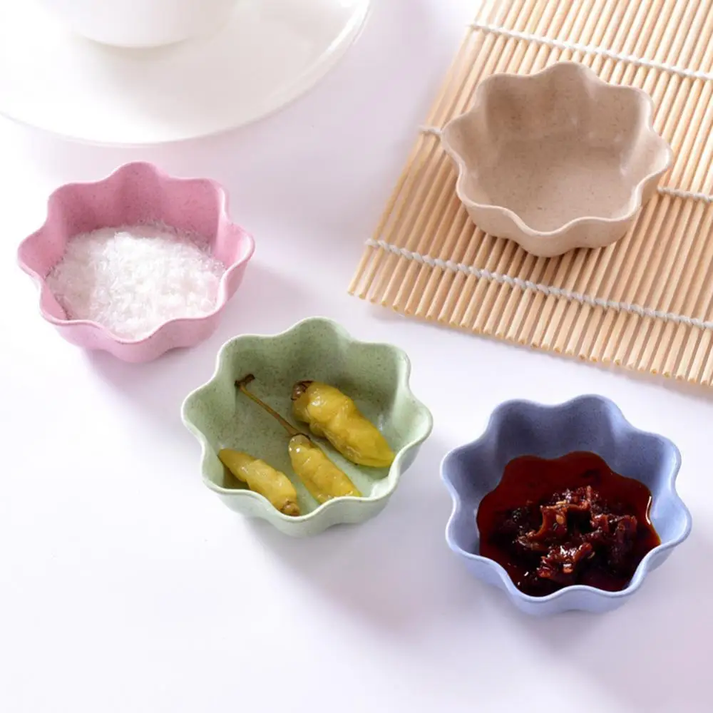 Flower Heart Round Shape Vinegar Seasoning Dish Snack Plate Saucers Tableware Dipping Bowl Wheat Straw Appetizer Serving Tray