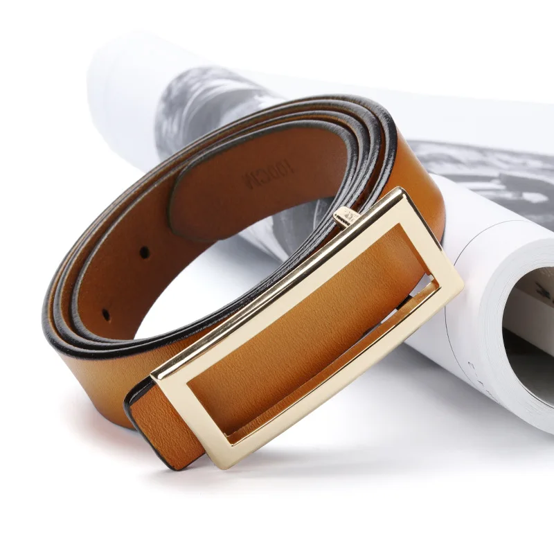 Simple decoration versatile belt Korean version smooth buckle belt Women's cowhide women's white-collar pants belt