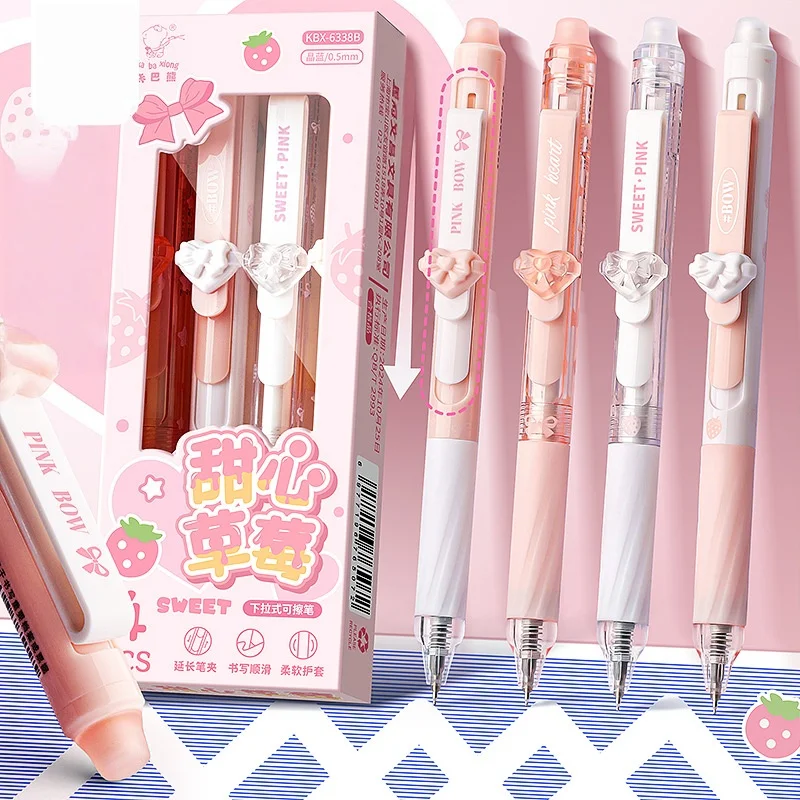 

4 шт. стираемые ручки с клипсой, быстросохнущие, нейтральные, для студентов, с мультяшным дизайном, термочувствительные, стираемые, черные, 0,5 мм