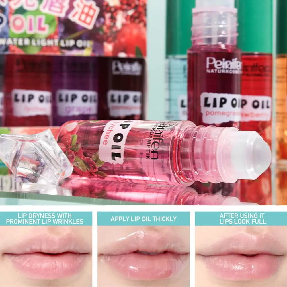 6Pcs Roll-On Lip Gloss Set Fruit Flavored Roll On Rollerball Lip Oil Transparent Plumping Lip Gloss For Teens And Kids