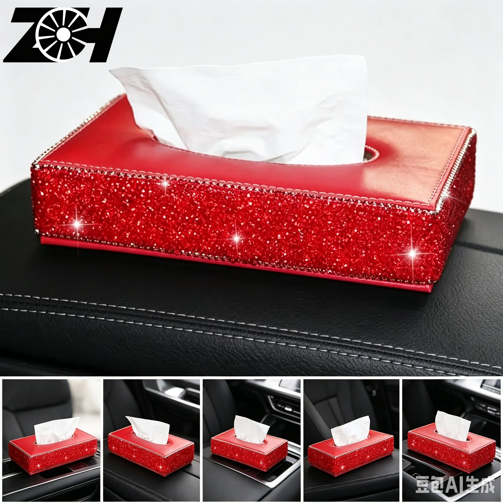 Bling Crystal Car Tissue Box Diamond Leather Auto Tissue Paper Holder Case Sunvisor Hanging Napkin Car Accessories
