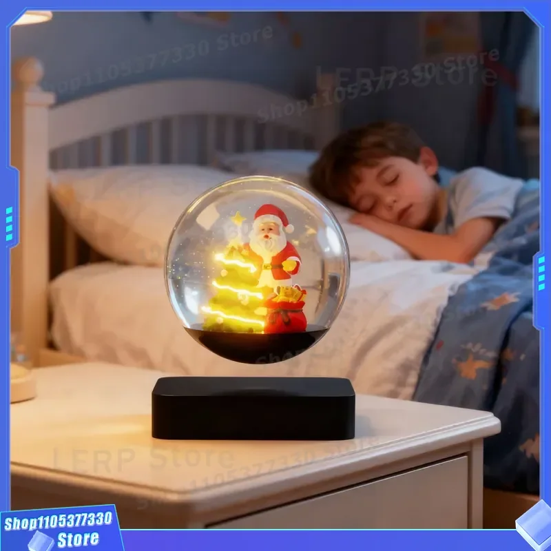 Creative Maglev Santa Night Light Luminous Glass Ball with Wood Base Unique Tabletop Ornament Perfect Birthday Gift for Kids