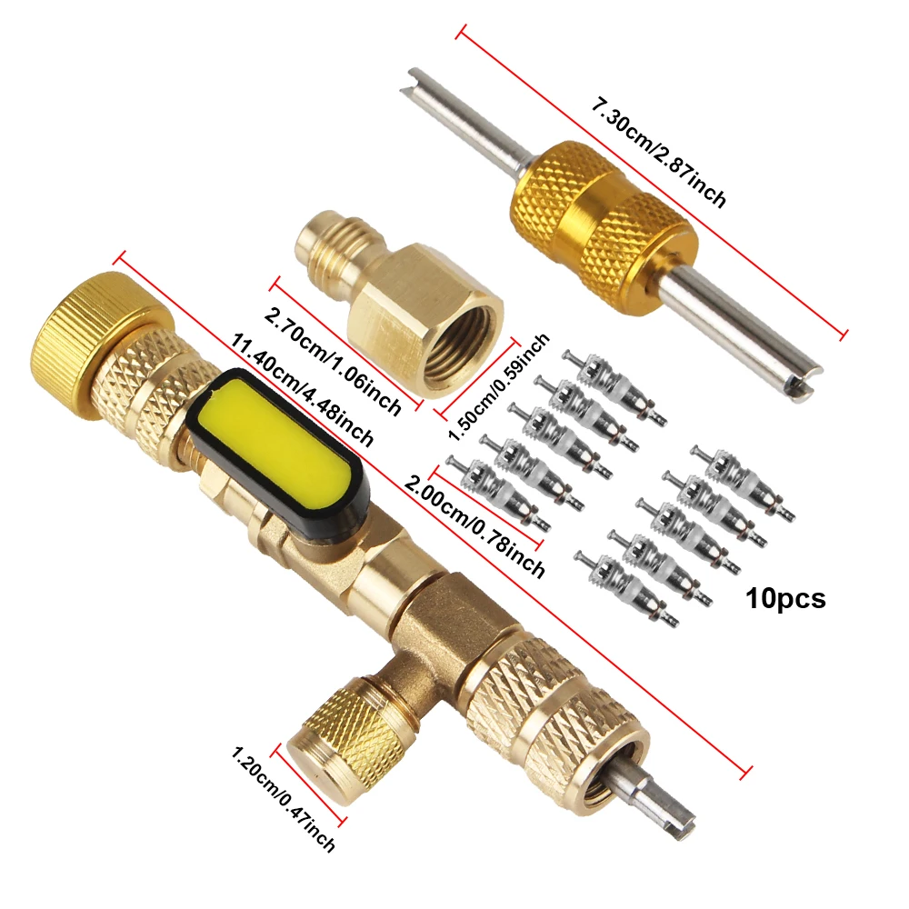 With Dual Size SAE 1/4 & 5/16 Port Air Conditioning Line Repair Tools for R22 R410A R404A R407c Valve Core Remover/Installer