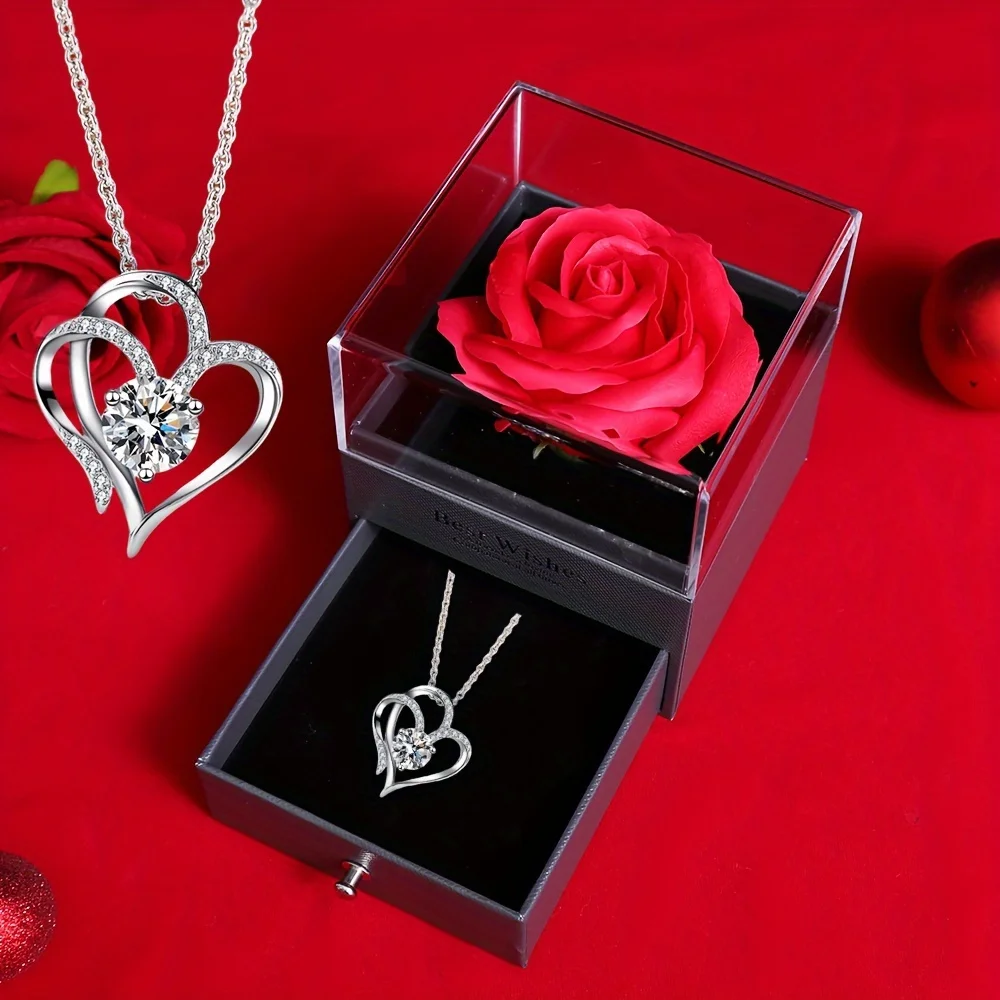 1pc Love Pendant Necklace,Artificial Rose Gift Box Set,for Mother'S Day,Valentine'S Day,Wife,Daughter,Grandmother,Granddaughter