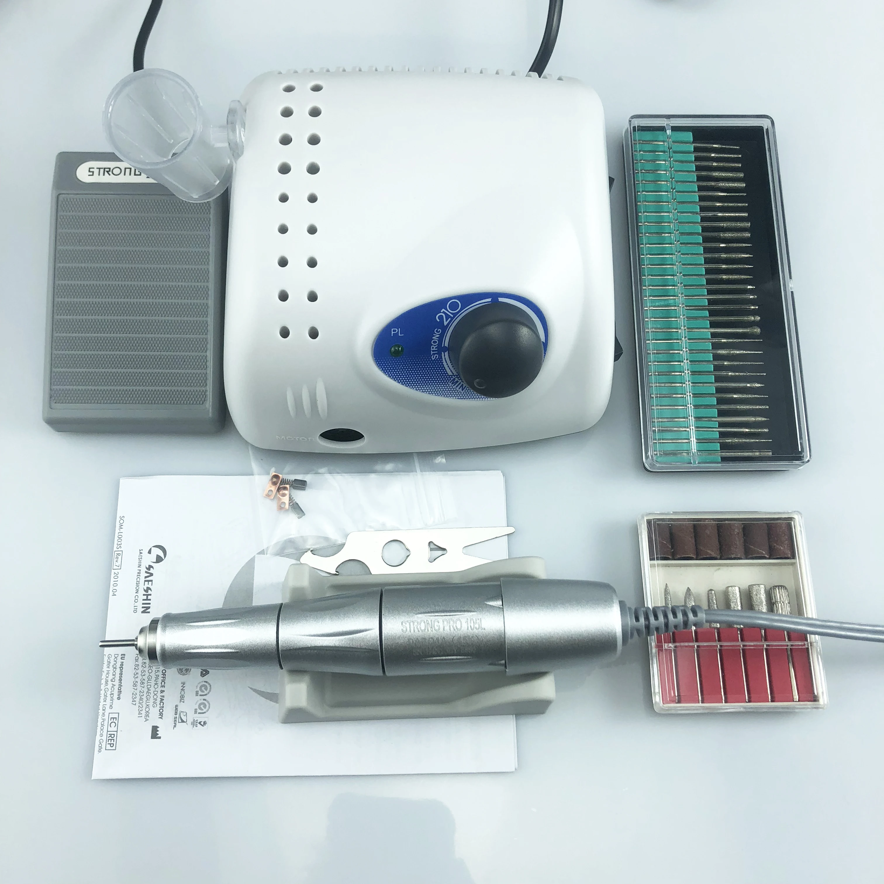 45000rpm SILVER Handpiece STRONG 210 PRO 105 105L 65W  Nail Drills Manicure Machine Pedicure Electric File Bits